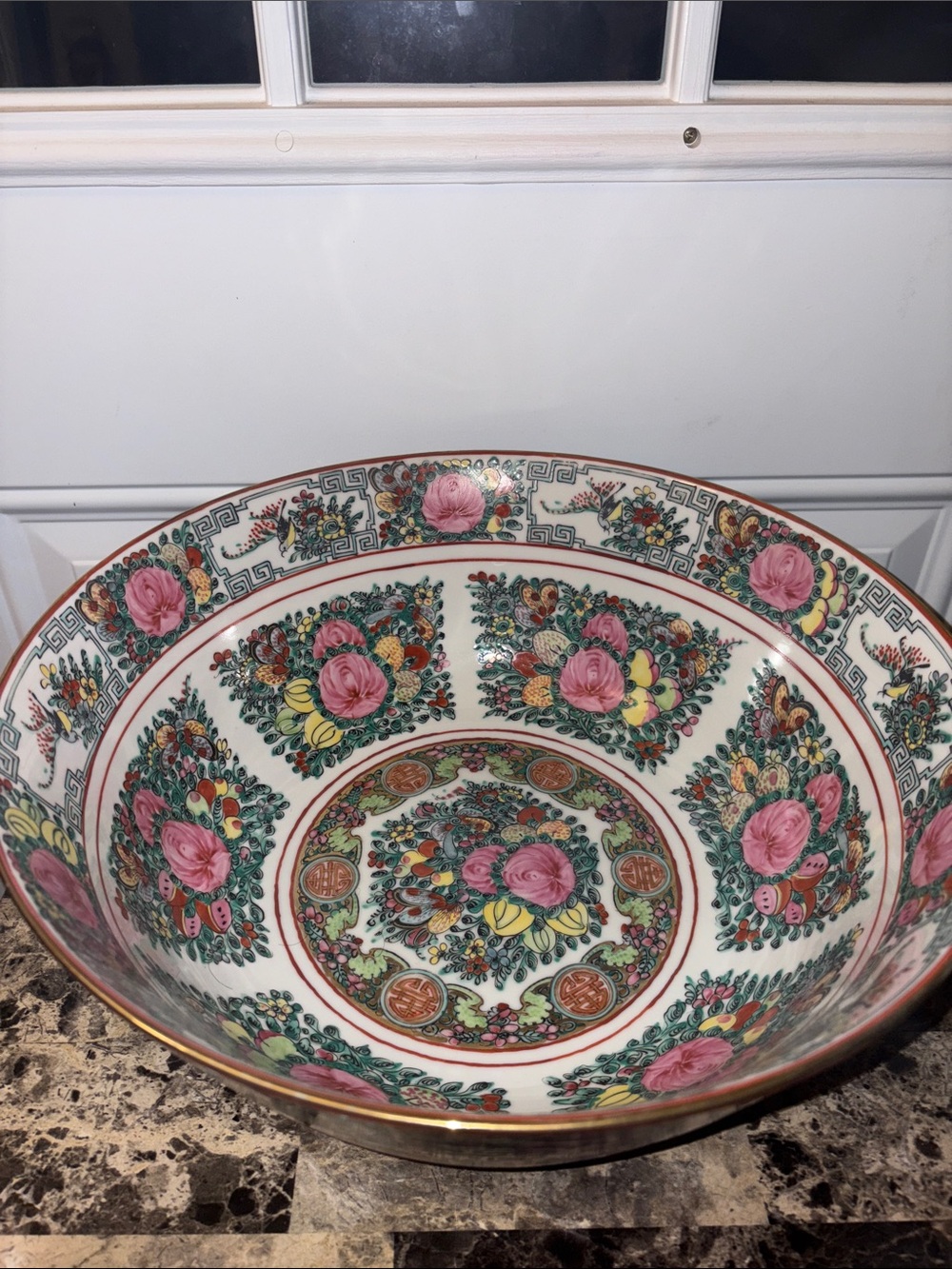 Huge Vintage  Chinese Famille Rose Caton Porcelain Punch Bowl